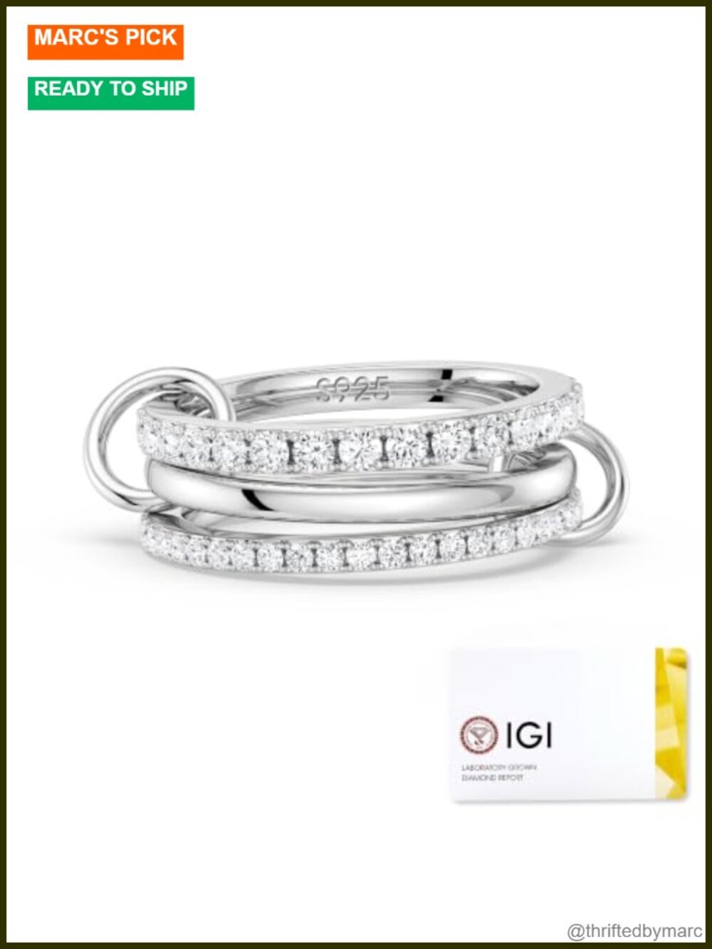 IGI Certified Moissanite 3 Ring Set 925 Sterling Silver Stackable Bands